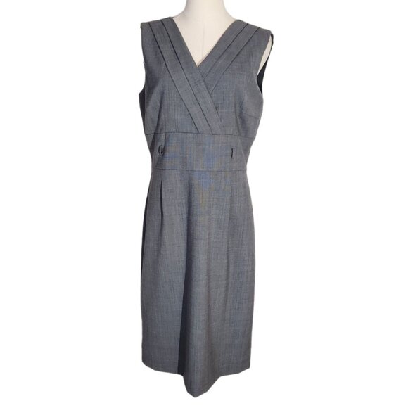 Alex Marie Sleeveless Gray Pleated Front V-neck Career Sheath Dress Women's Sz 8 - Picture 5 of 13